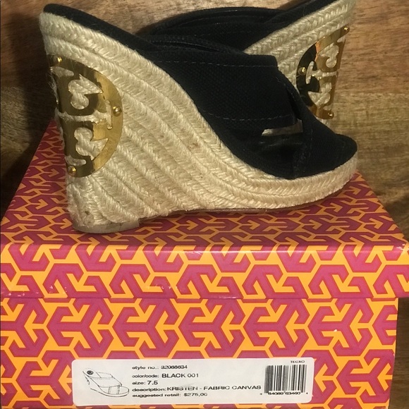 Tory Burch- Kristen, Black Fabric Canvas Wedge - Picture 8 of 8